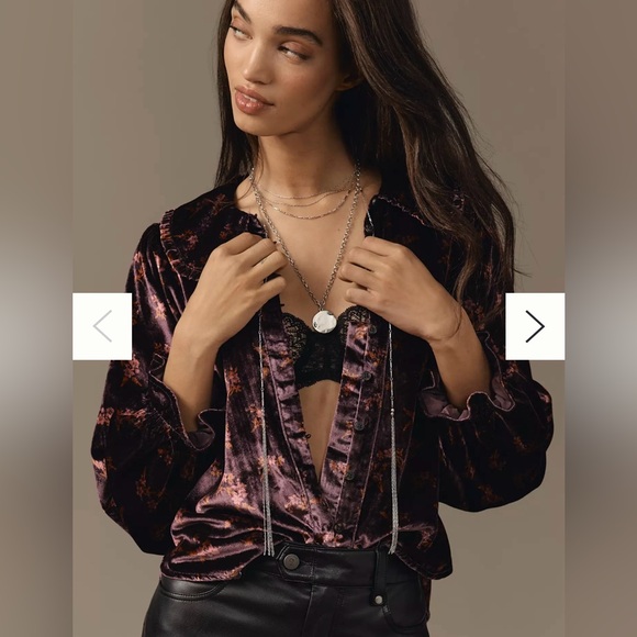 Anthropologie Tops - NWT Anthropologie by Pilcro Velevt Keira Collared Button-Front Blouse